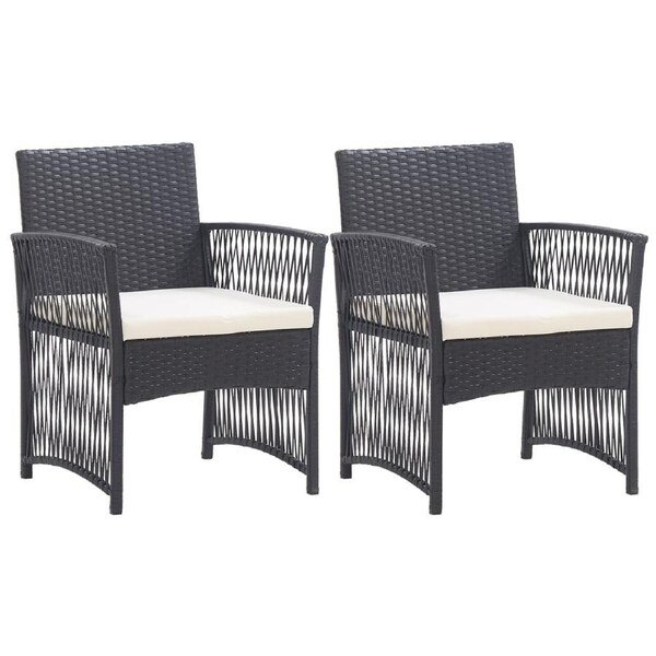 Garden Armchairs with Cushions 2 pcs Black Poly Rattan vidaXL