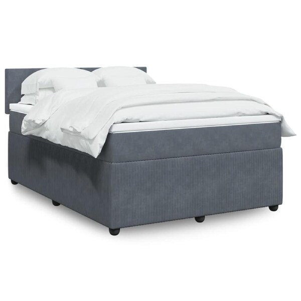 Box Spring Bed with Mattress Dark Grey Queen Velvet vidaXL