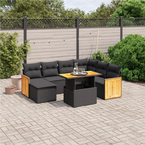 8 Piece Garden Sofa Set with Cushions Black Poly Rattan vidaXL