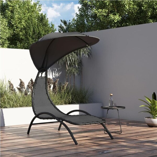 Sun Lounger with Canopy Dark Grey 167x80x195 cm Fabric&Steel vidaXL