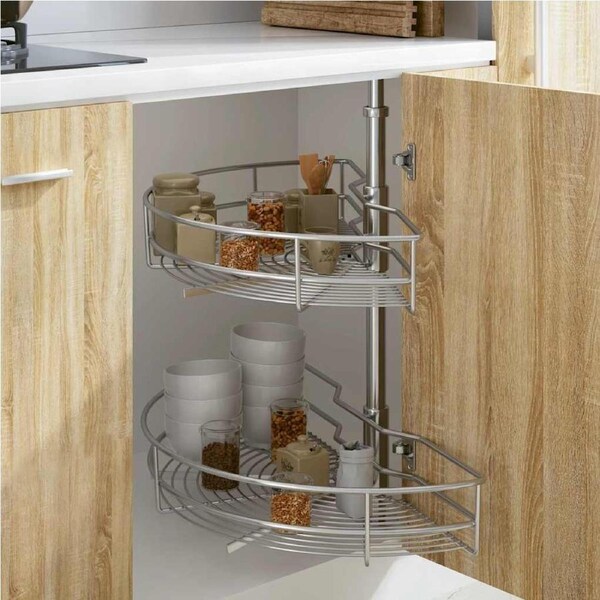 2-Tier Kitchen Wire Basket Silver 180 Degree 75x38x80 cm vidaXL