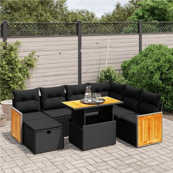 8 Piece Garden Sofa Set with Cushions Black Poly Rattan vidaXL
