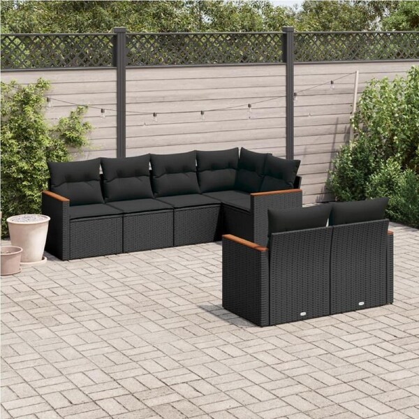 7 Piece Garden Sofa Set with Cushions Black Poly Rattan vidaXL