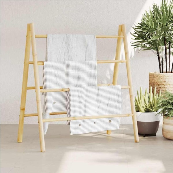 Double Towel Ladder with 4 Rungs 90x50x100 cm Bamboo vidaXL