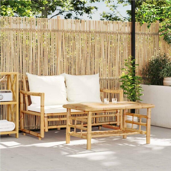 2 Piece Garden Sofa Set with Cushions Bamboo vidaXL