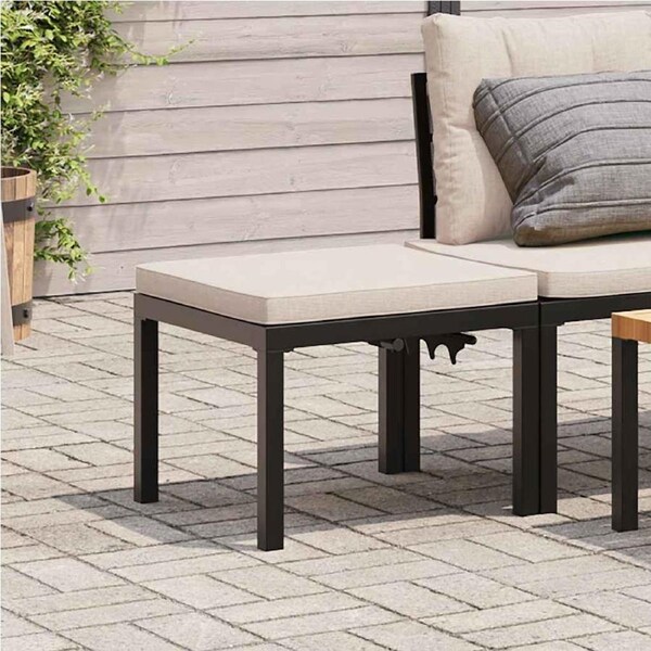 Garden Stool with Cushion Black Powder-coated Steel vidaXL