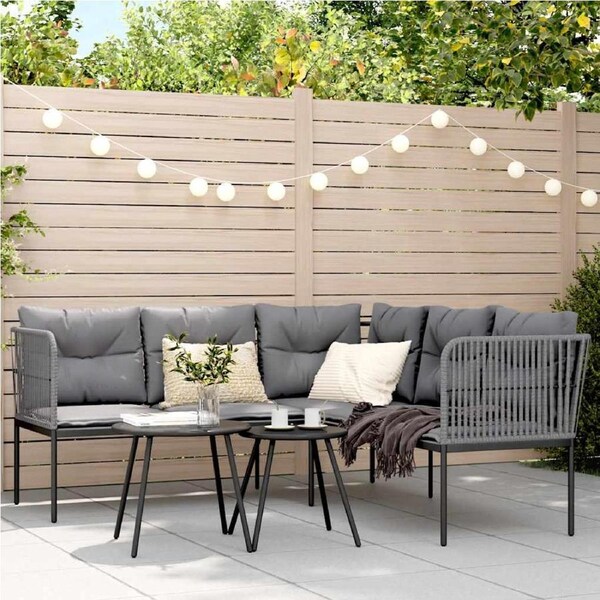 Garden Sofa Set with Cushions Black Steel and Textilene vidaXL