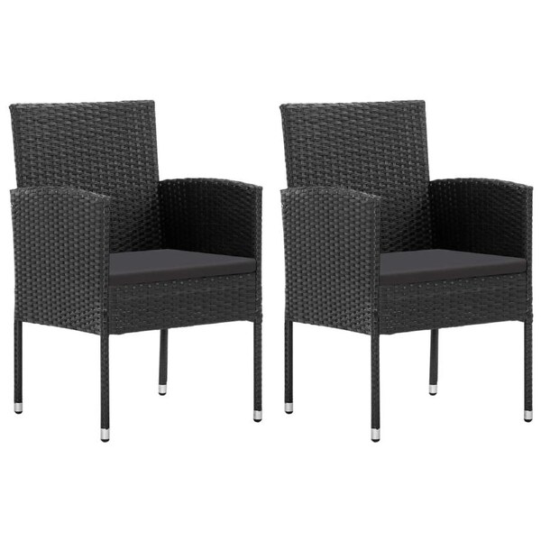 Garden Chairs with Black Cushions 2 pcs Black Poly Rattan vidaXL