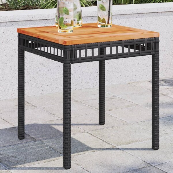 Garden Table Black 38x38x42 cm Poly Rattan Acacia Wood vidaXL