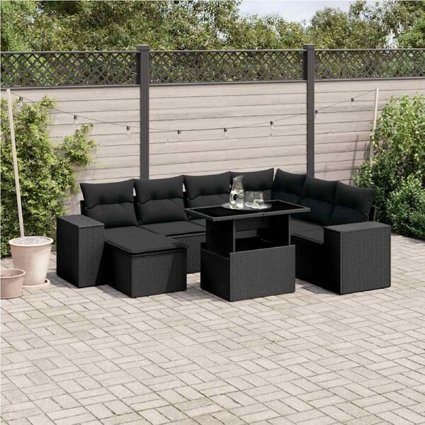 8 Piece Garden Sofa Set with Cushions Black Poly Rattan vidaXL
