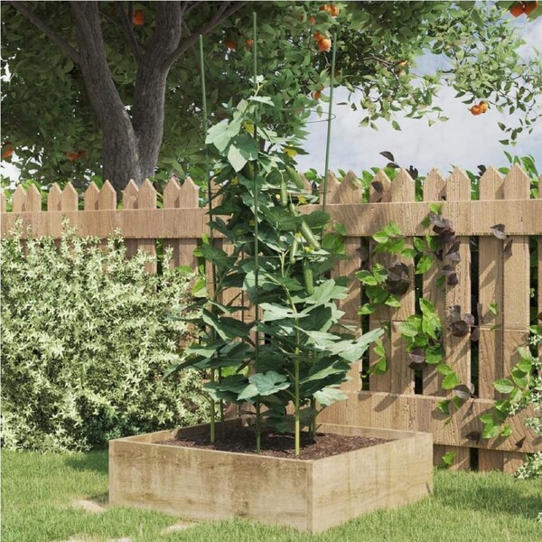Garden Plant Supports with 4 Rings 5 pcs Green 90 cm Steel vidaXL