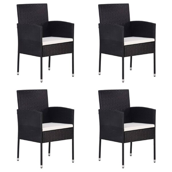 Garden Chairs with Cream White Cushions 4 pcs Black Poly Rattan vidaXL