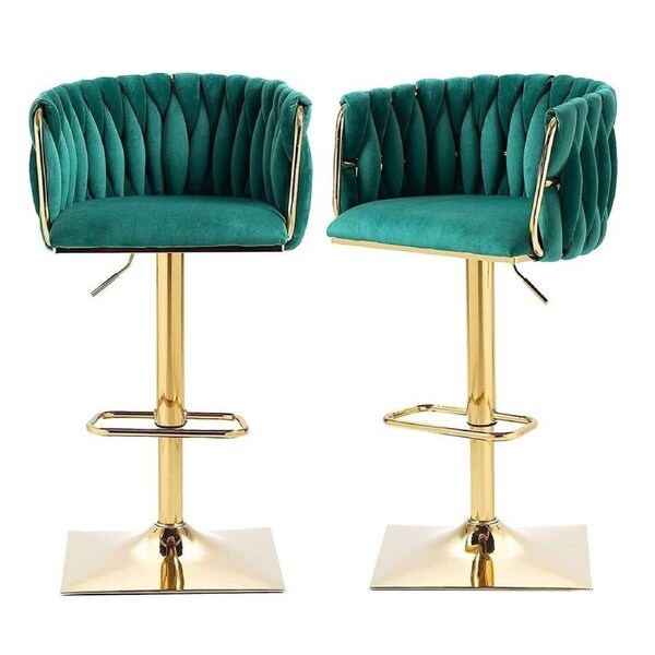 SERENITà Modern Velvet Breakfast Bar Stools Swivel Barstools Adjustable Counter Stools with Backrest Set of 2 Emarald Green
