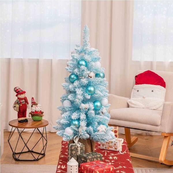 Costway 90cm Snow Flocked Christmas Tree Mini Tabletop Xams Tree w/Natural Cotton Balls