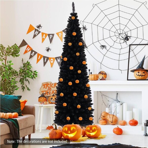 Costway 2.1M Christmas Xmas Slim Tree Pencil Tree Halloween Party Decor Gift Black