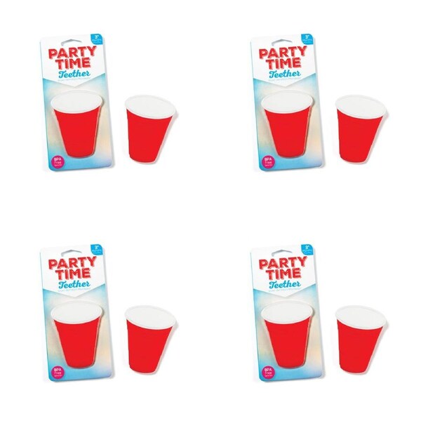 4PK Gamago Party Time Baby/Toddler Silicone Red Cup Teether/Teething Toy 3m+