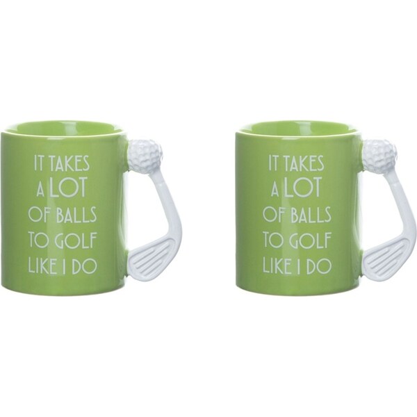 2PK Boxer Gifts Ceramic Golf Coffee Mug Drinkware Takes A Lot Of Balls Green