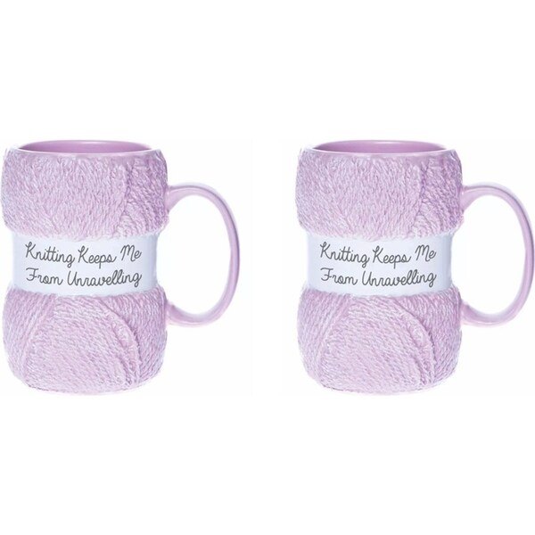 2PK Boxer Gifts Ceramic Knitting Coffee Mug w/ Handle Drinkware Unravelling Pink