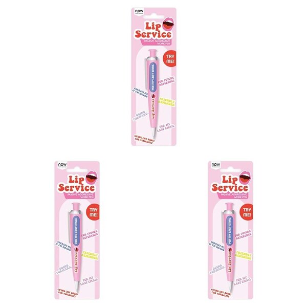 3PK NPW Gifts Predict A Pen Lip Service School/Office Writing Stationery Pink