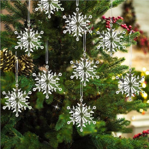 12Pcs Christmas Decorations Transparent Acrylic Snowflake Christmas Tree Pendant