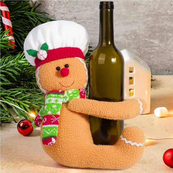 2Pcs Gingerbread Tree Topper Decor Xmas Hugger Doll Wine Bottle Curtain Ornaments