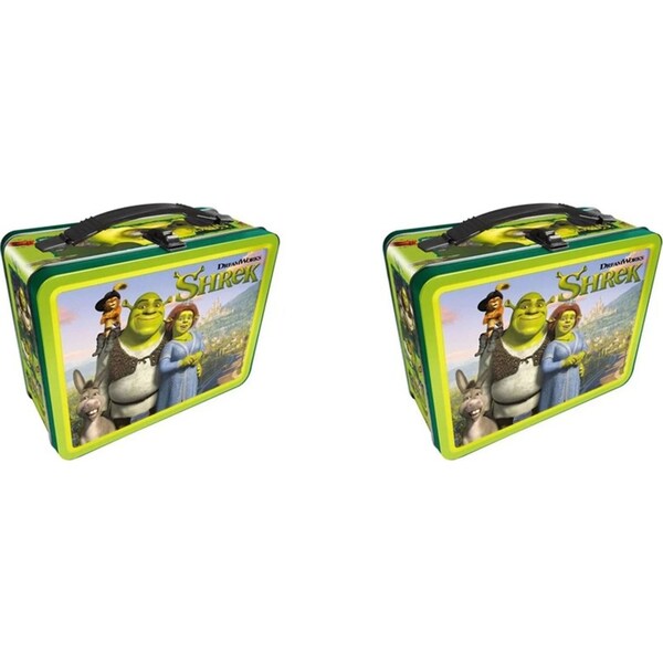 2PK Aquarius Tin Carry All Shrek Fun Box Food Storage Lunchbox w/Handle Square