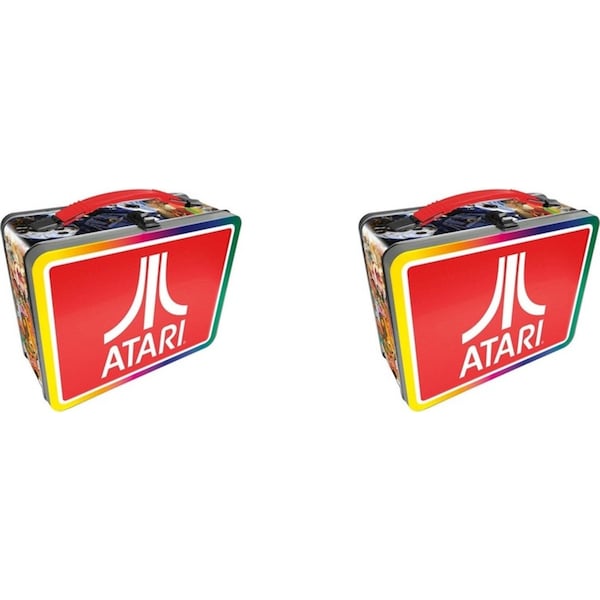 2PK Aquarius Tin Carry All Atari Fun Box Food Storage Lunchbox w/Handle Square