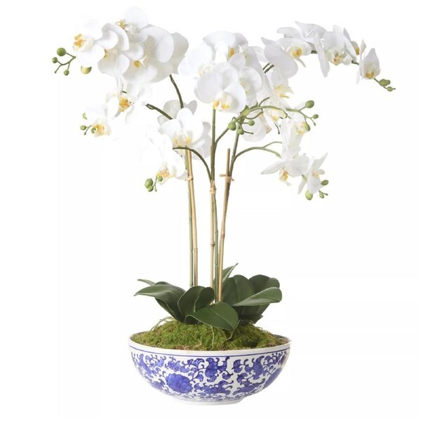 Rogue Artificial Phalaenopsis Orchid Pot Plant - White 46x46x66cm