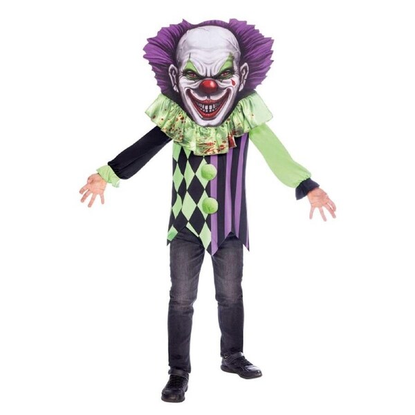 Scary Clown Big Head Child Costume Size 8-10 Years