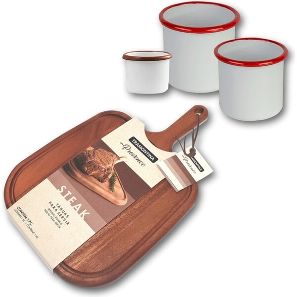 Urban Style African Mahogany Wood Serving Board w/ Chip & Dip Set White/Red