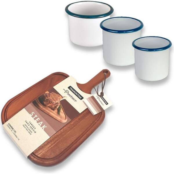 Urban Style African Mahogany Wood Serving Board w/ Chip & Dip Set White/Blue