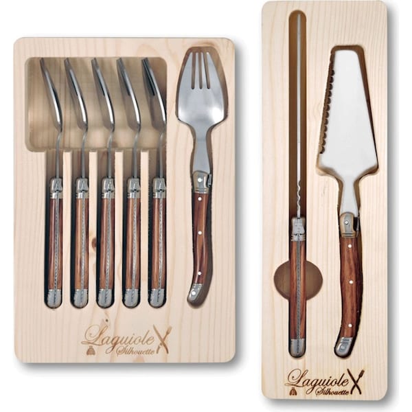 8pc Laguiole Silhouette Stainless Steel Cake Serving Tableware Set Wooden