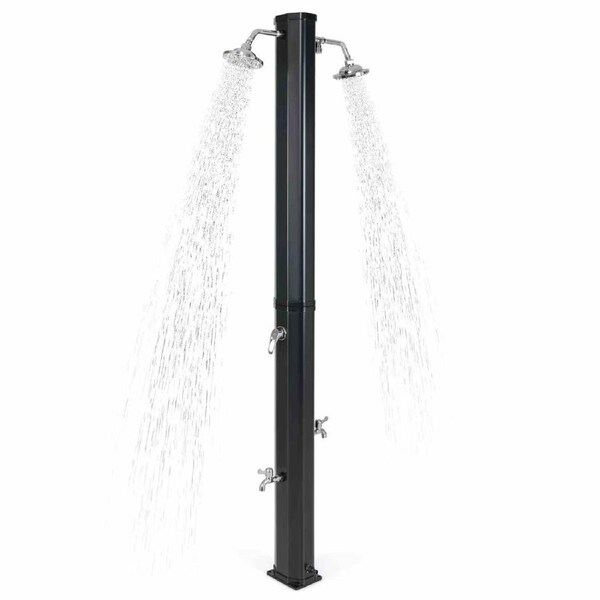 Costway 35L 2.19M Outdoor Solar-Heated Shower Post w/2 Head/2 Taps Outside Shower Poolside Black