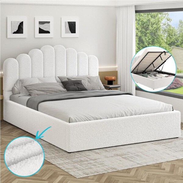 ALFORDSON Bed Frame Double Size Gas Lift Storage Base Wooden Boucle MILTON