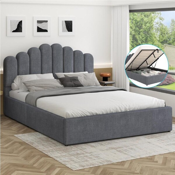 ALFORDSON Bed Frame Double Size Gas Lift Storage Base Wooden Grey MILTON