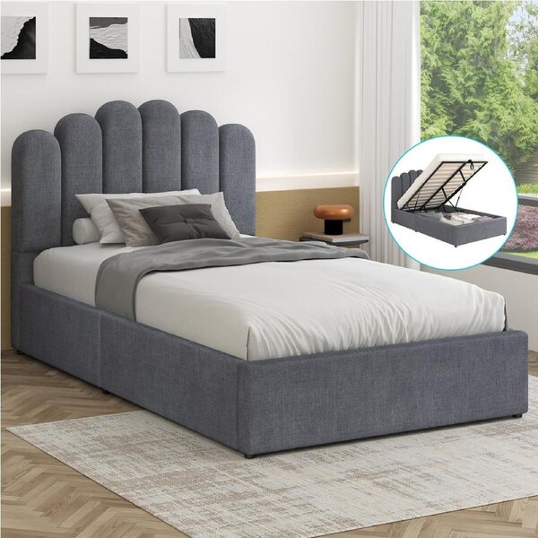 ALFORDSON Bed Frame King Single Gas Lift Storage Base Wooden Grey MILTON