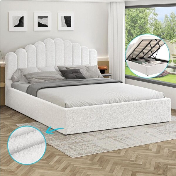 ALFORDSON Bed Frame King Size Gas Lift Storage Base Wooden Boucle MILTON