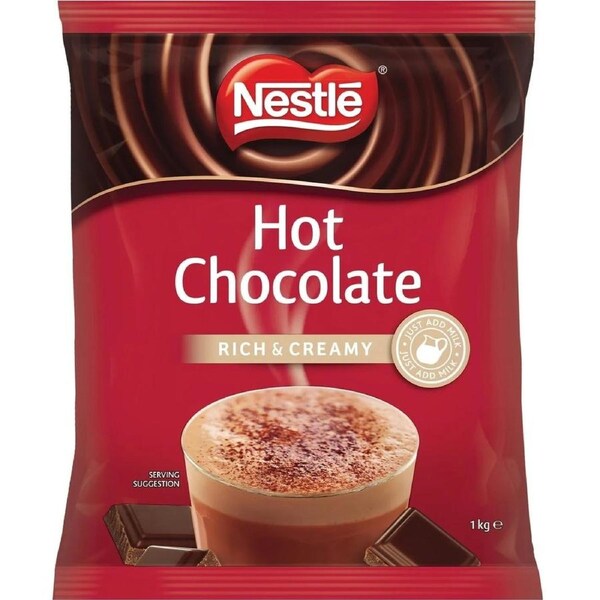 Nestle Hot Chocolate Rich and Creamy Powder Just Add Milk 1kg Bag Bulk