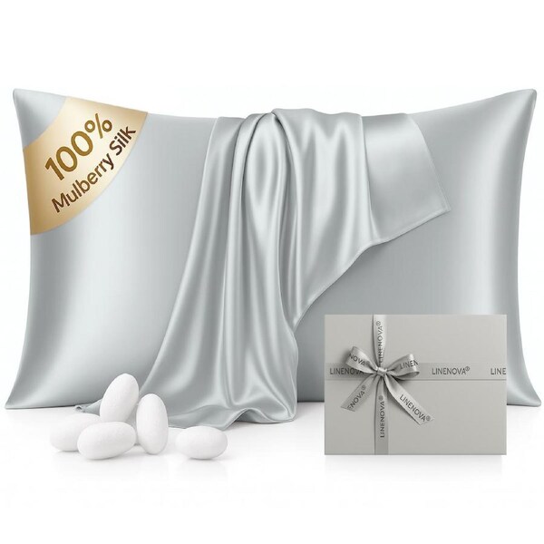 LINENOVA 2Pcs Double-sided 100% Mulberry Silk Pillowcases Luxury 22 Momme Pillow Cover - Silver