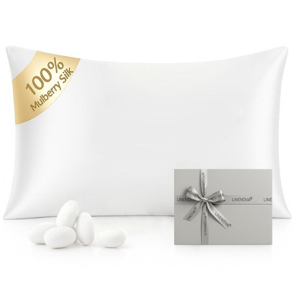 LINENOVA 6A Grade Both Sides 100% Mulberry Silk Pillowcases Luxury 22 Momme - White