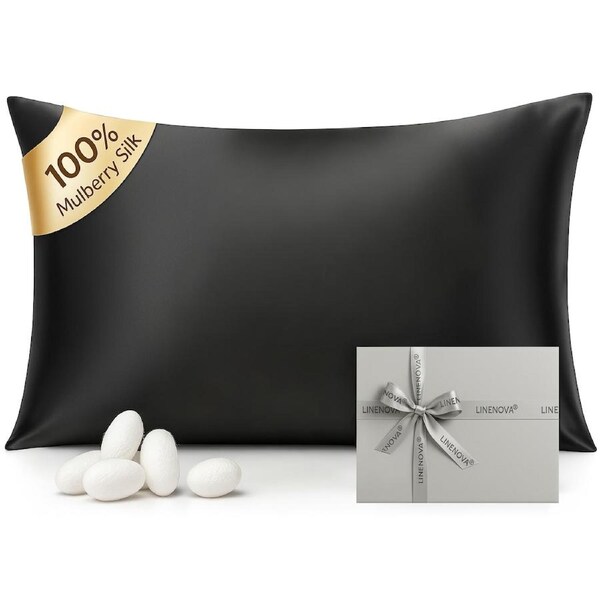 LINENOVA 100% Mulberry Silk Pillowcases Luxury Double-sided 22 Momme Silk Pillow Cover - Black