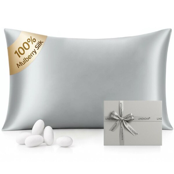 LINENOVA 6A Grade 100% Mulberry Silk Pillowcases Luxury Double-sided 22 Momme Silk Pillow Cover - Silver