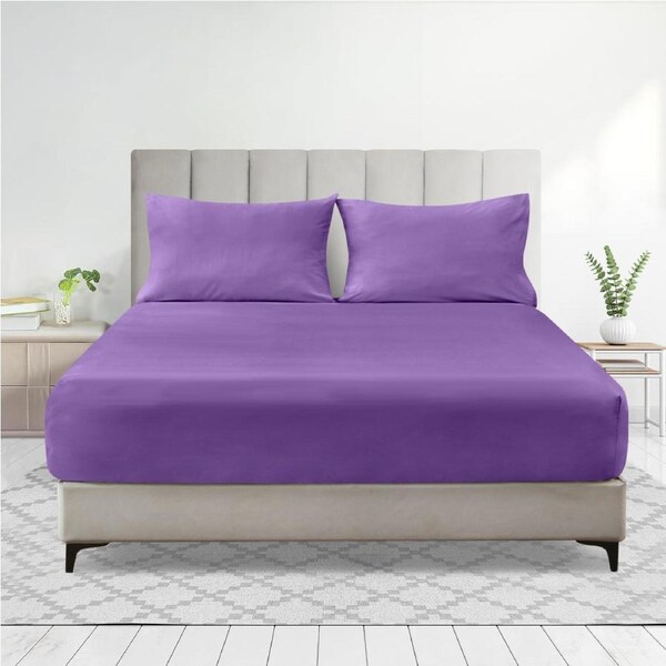 LINENOVA 2000TC Fitted Sheet Pillowcases Set(King,Purple)