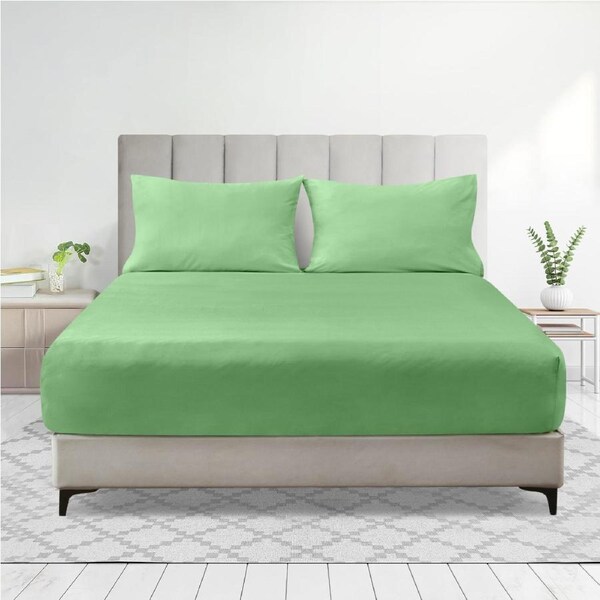 LINENOVA 2000TC Fitted Sheet Pillowcases Set(Queen,Avocado)