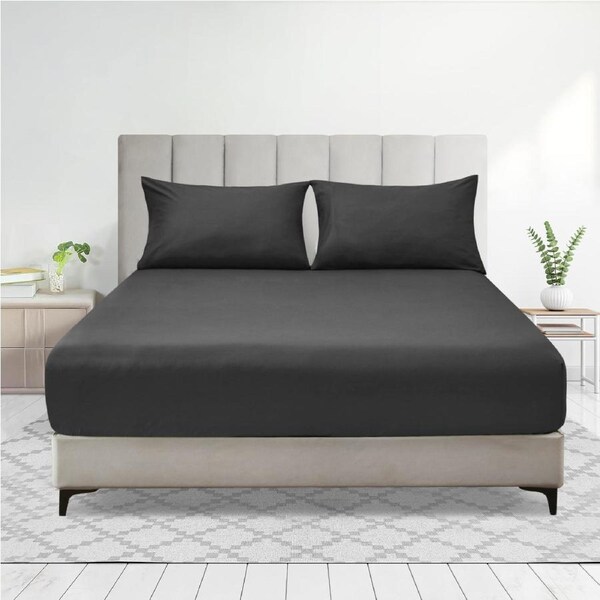 LINENOVA 2000TC Fitted Sheet Pillowcases Set(Double,Dark grey)