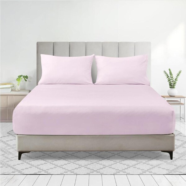 LINENOVA 2000TC Fitted Sheet Pillowcases Set(King,Light pink)