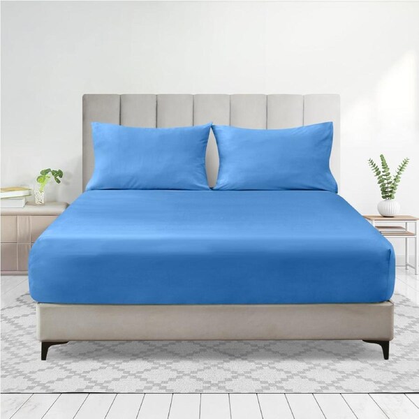 LINENOVA 2000TC Fitted Sheet Pillowcases Set(Single,Ocean)