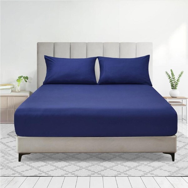 LINENOVA 2000TC Fitted Sheet Pillowcases Set(Single,Navy)