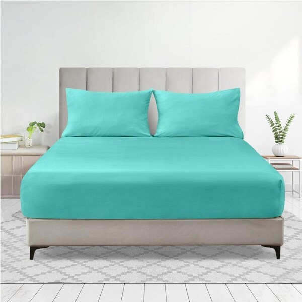 LINENOVA 2000TC Fitted Sheet Pillowcases Set(Single,Teal)