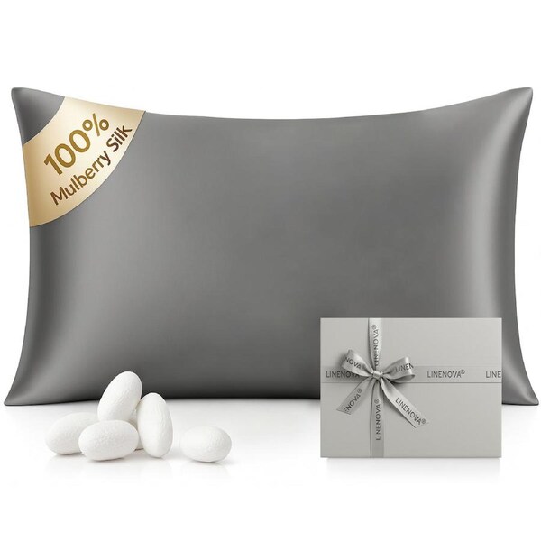 LINENOVA 100% Mulberry Silk Double-sided Silk Pillowcases Luxury 22 Momme - Charcoal
